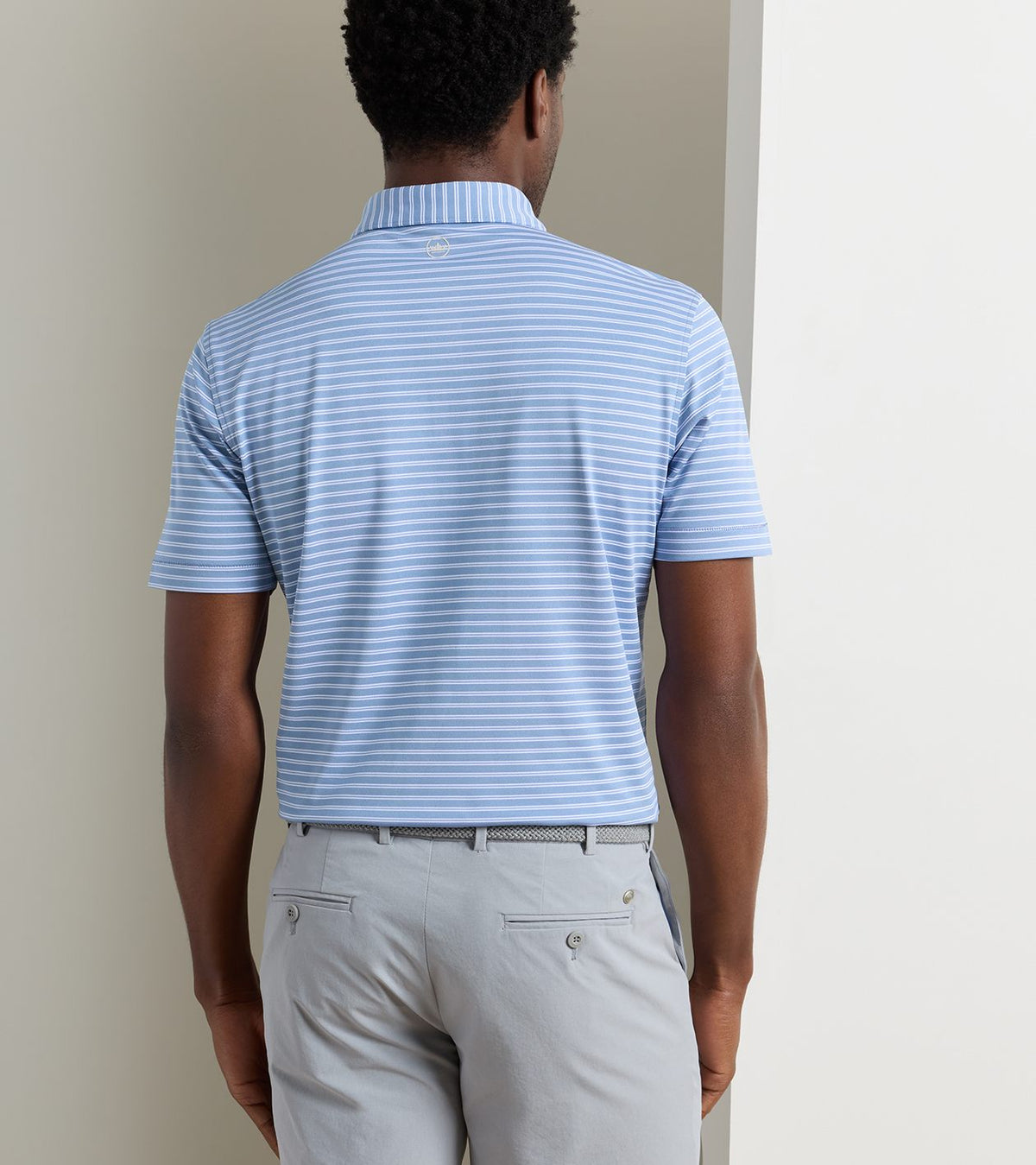 Peter Millar Beam Performance Mesh Polo in Windy Blue - model rear view