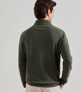 Peter Millar Soft Suede Performance Quarter-Zip in Dark Olive - model rear view