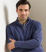 Peter Millar Soft Suede Performance Quarter-Zip in Navy - collar detail