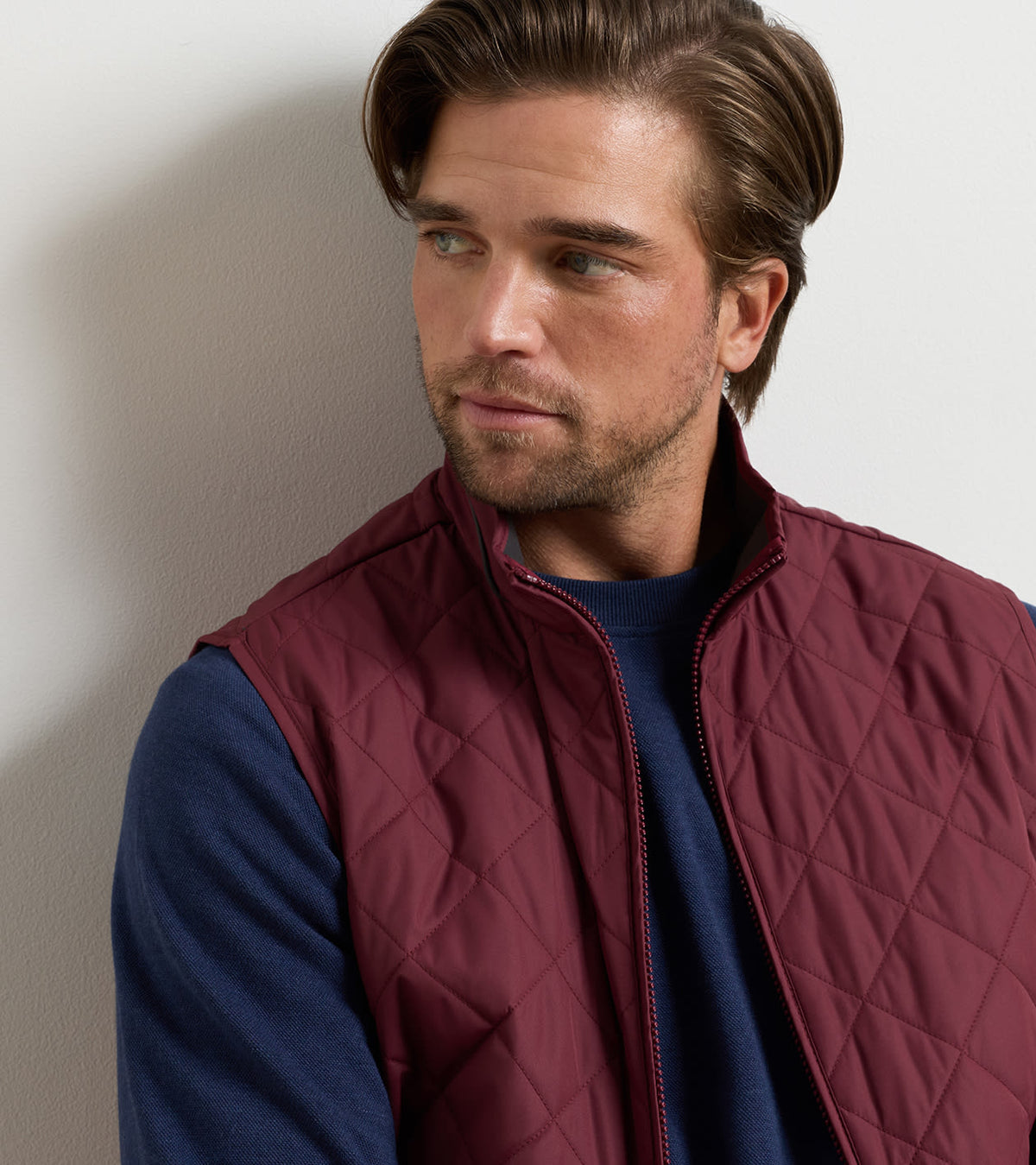 Peter Millar Essex Quilted Gilet in Bordeaux - detail view