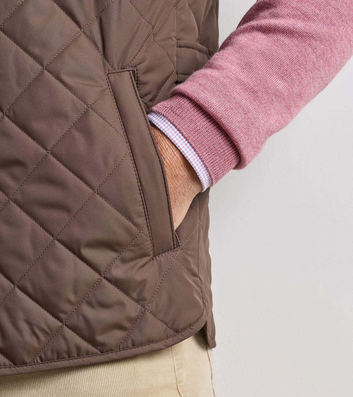 Peter Millar Essex Quilted Gilet in French Press - side model view