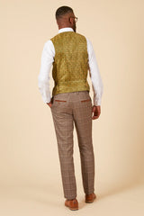 50% OFF - MARC DARCY Men's Ray Single Breasted Waistcoat - Tan Check