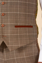 50% OFF - MARC DARCY Men's Ray Single Breasted Waistcoat - Tan Check