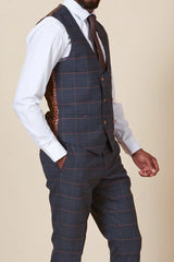 MARC DARCY Jenson Double Breasted Waistcoat - Marine Navy Check