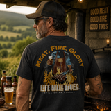 LIFE WELL LIVED Men's Soft Cotton T-Shirt - Meat Fire Glory - lifestyle image