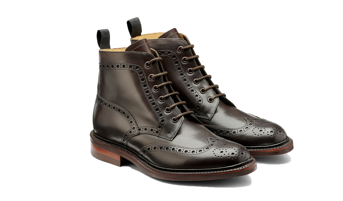 BARKER Pennine Boots - Mens Derby Brogue - Dark Ebano Calf - angled pair view