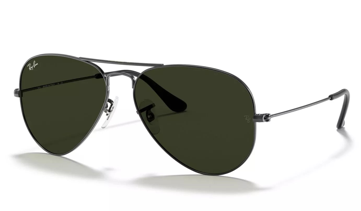 RAY-BAN Aviator Classic Sunglasses - Gunmetal - Crystal Green Lens