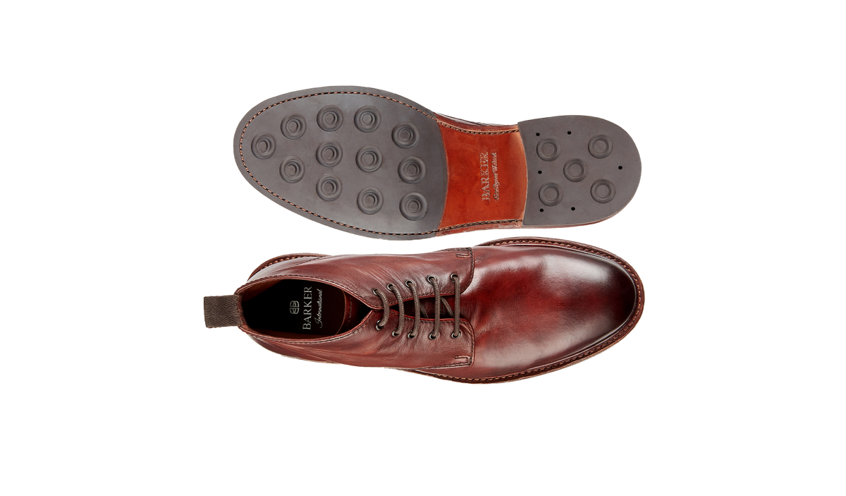 BARKER Ryan Boots - Mens Lace Up - Rosewood Dip Dyed - sole view