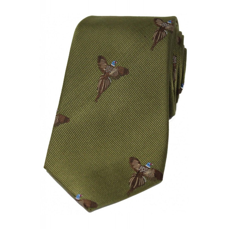 SOPRANO Flying Pheasants Woven Silk Country Tie  - Country Green