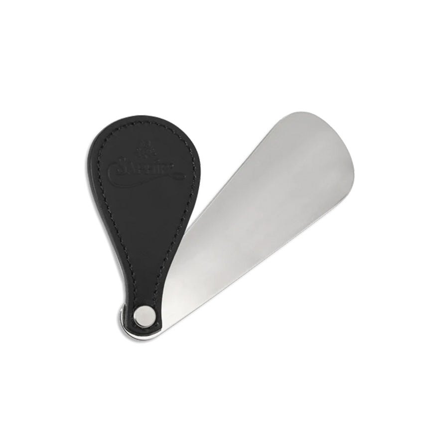 Saphir Médaille d'Or Silver Shoe Horn with Truffle Leather Handle – Small