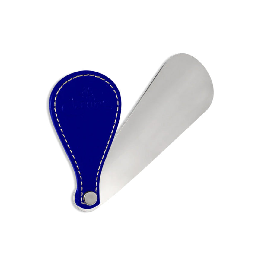 Saphir Médaille d'Or Silver Shoe Horn with Navy Leather Handle – Small