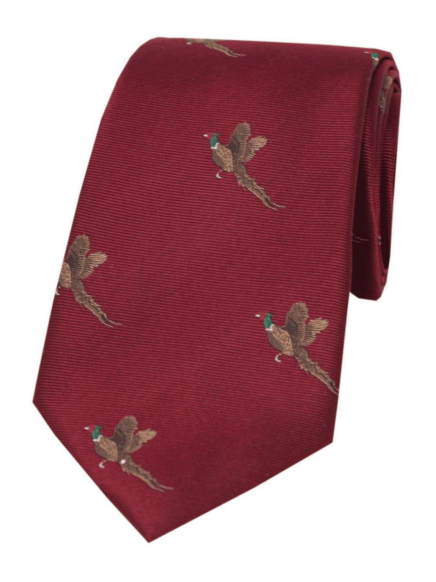 SOPRANO Flying Pheasants Silk Country Tie - Wine
