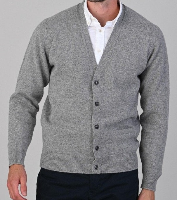 50% OFF - WILLIAM LOCKIE Cardigan - Mens Leven 2 Ply Lambswool - Grey Flannel - Size: 46