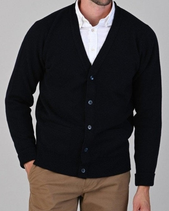 50% OFF - WILLIAM LOCKIE Cardigan - Mens Rob 2 Ply Lambswool - Navy - Size: 50