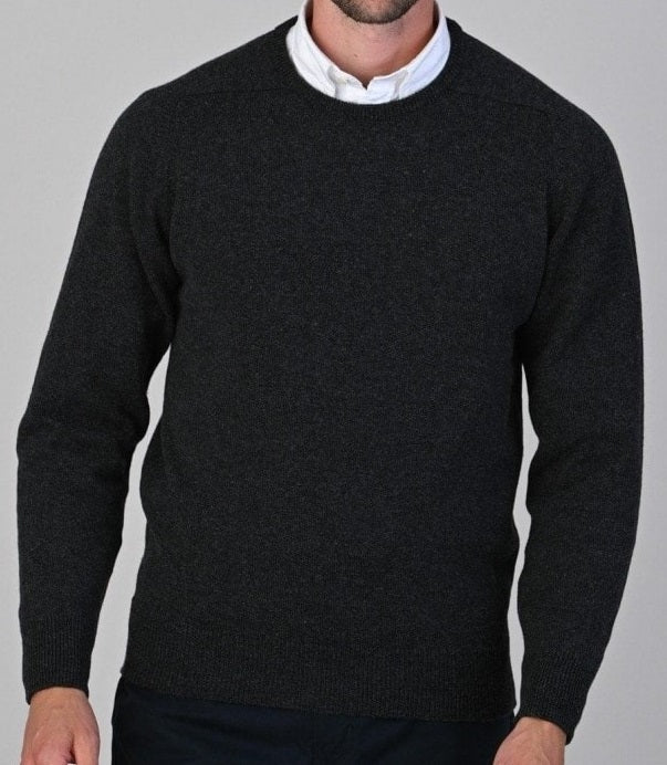 50% OFF - WILLIAM LOCKIE Crew Neck - Mens Leven 2 Ply Lambswool - Charcoal - Size: 50