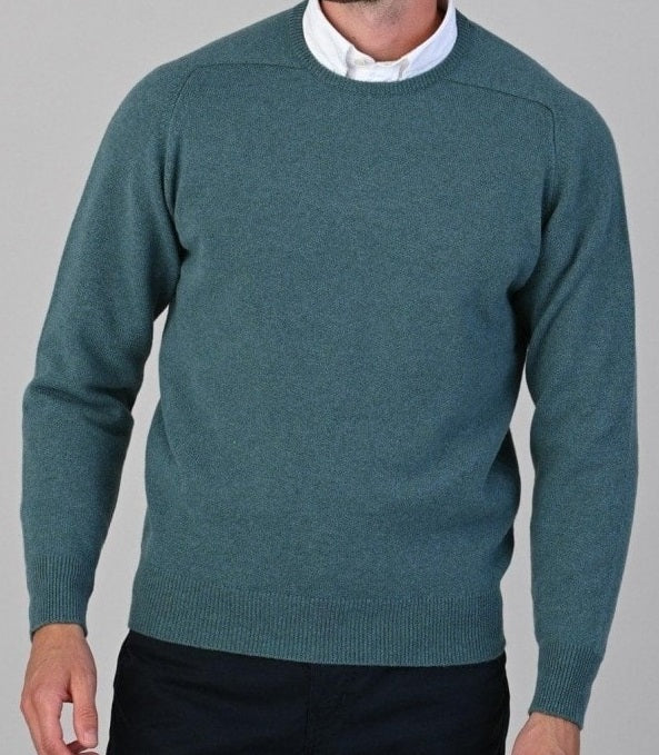 50% OFF - WILLIAM LOCKIE Crew Neck - Mens Leven 2 Ply Lambswool - Lovat - Size: 46