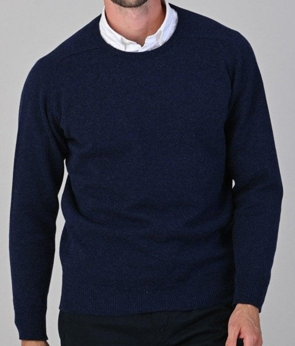 50% OFF - WILLIAM LOCKIE Crew Neck - Mens Leven 2 Ply Lambswool - Navy - Size: 44
