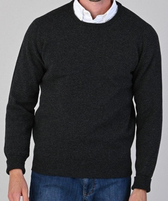 50% OFF - WILLIAM LOCKIE Crew Neck - Mens Rob 2 Ply Lambswool - CHARCOAL - Size: 44
