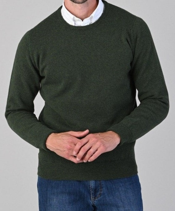 50% OFF - WILLIAM LOCKIE Crew Neck - Mens Rob 2 Ply Lambswool - Seaweed - Size: 42