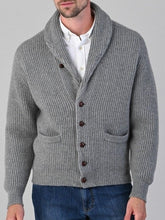 Load image into Gallery viewer, 50% OFF - WILLIAM LOCKIE Shawl Cardigan - Mens Windsor 4 Ply Cashmere - Grey Flannel - Size: 44
