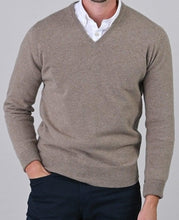 Load image into Gallery viewer, 50% OFF - WILLIAM LOCKIE V-Neck - Mens Gordon 1 Ply Geelong - Dark Natural - Size: 46&quot;

