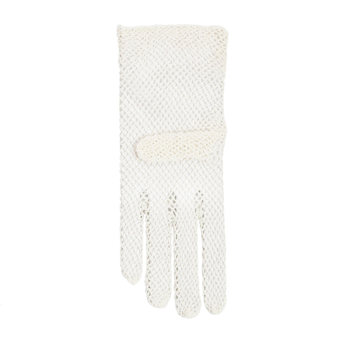 Women's cotton crochet gloves in ecru - single glove, palm side up