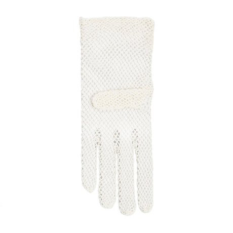Women's cotton crochet gloves in ecru - single glove, palm side up