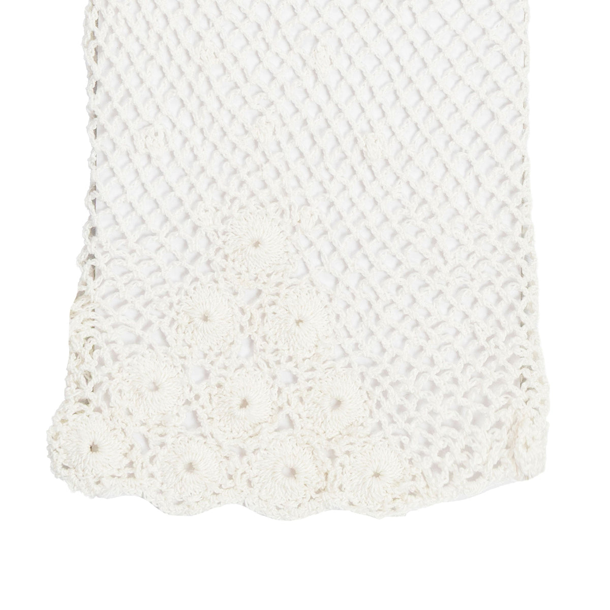 Women's cotton crochet gloves in ecru - close up of the cuff on the back of the hand