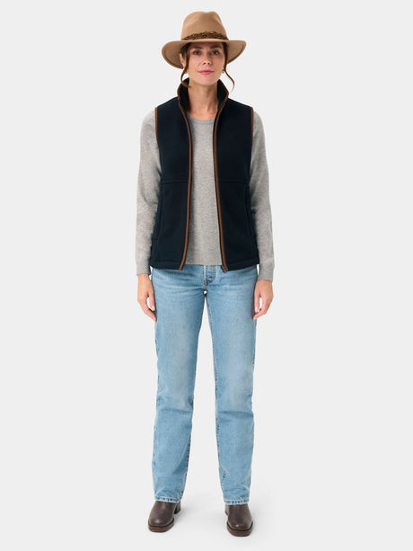 Alan Paine Aylsham Ladies Fleece Gilet - Dark Navy – full length view.