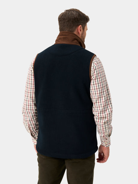 Alan Paine Aylsham Mens Fleece Gilet - Dark Navy – back view.