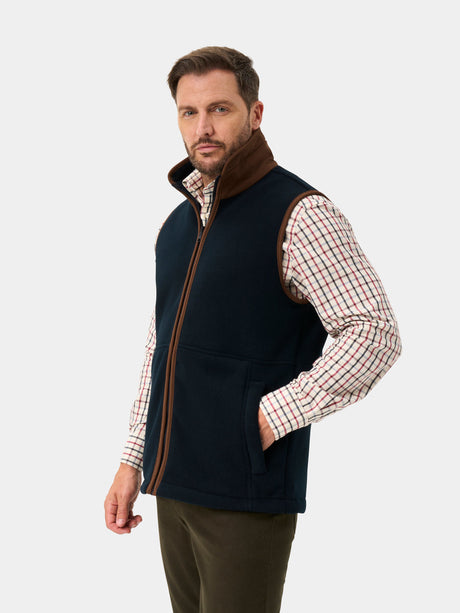 Alan Paine Aylsham Mens Fleece Gilet - Dark Navy – front view.