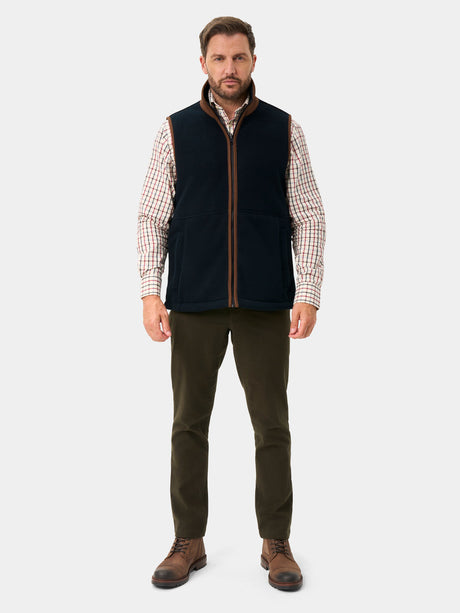 Alan Paine Aylsham Mens Fleece Gilet - Dark Navy – full length view.