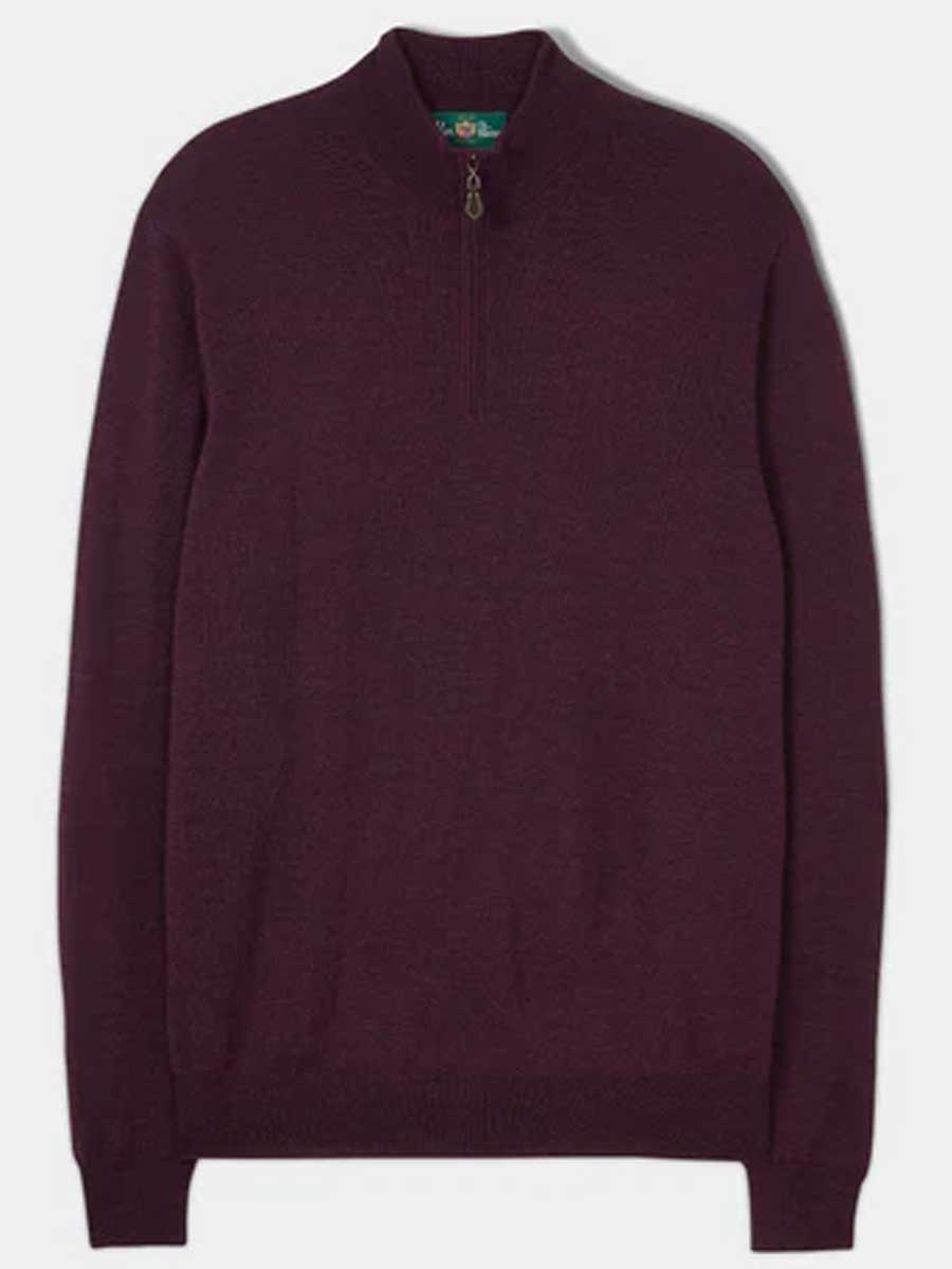 ALAN PAINE Barton 1/4 Zip Merino Wool Sweater - Mens - Blackgrape