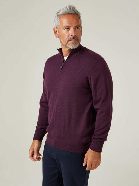 ALAN PAINE Barton 1/4 Zip Merino Wool Sweater - Mens - Blackgrape
