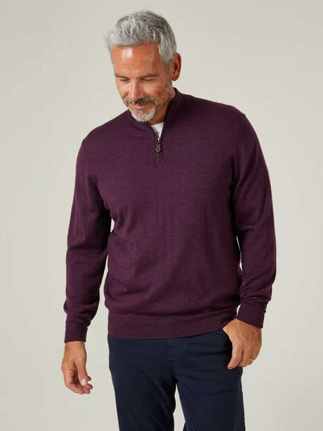ALAN PAINE Barton 1/4 Zip Merino Wool Sweater - Mens - Blackgrape
