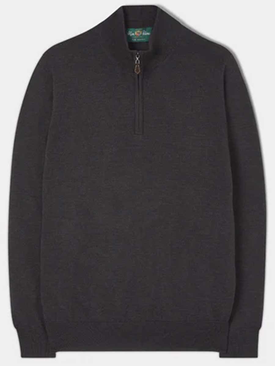 ALAN PAINE Barton 1/4 Zip Merino Wool Sweater - Mens - Dark Brown