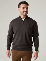 ALAN PAINE Barton 1/4 Zip Merino Wool Sweater - Mens - Dark Brown