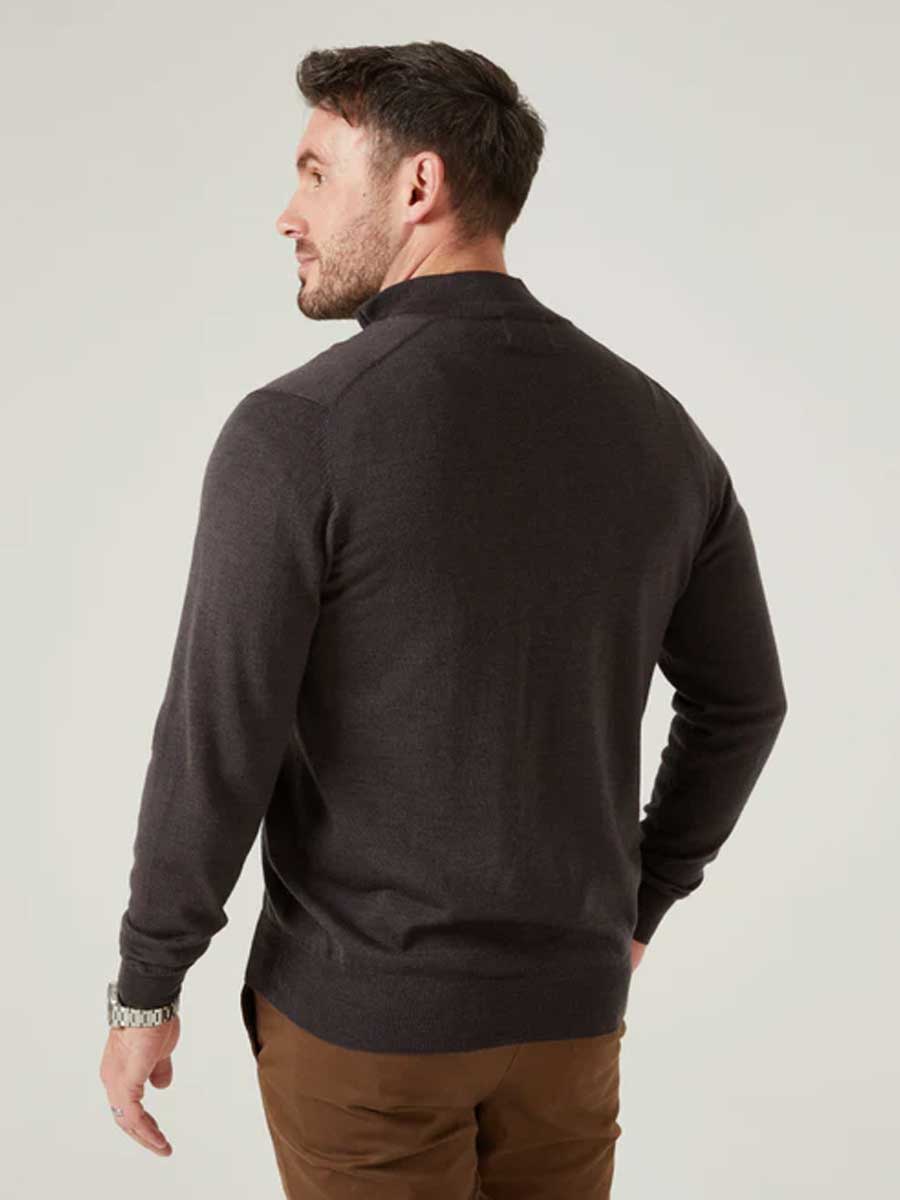 ALAN PAINE Barton 1/4 Zip Merino Wool Sweater - Mens - Dark Brown