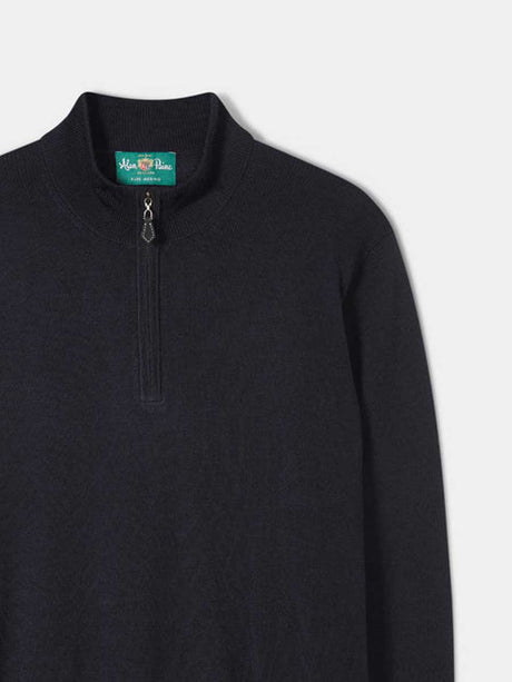 ALAN PAINE Barton 1/4 Zip Merino Wool Sweater - Mens - Dark Navy