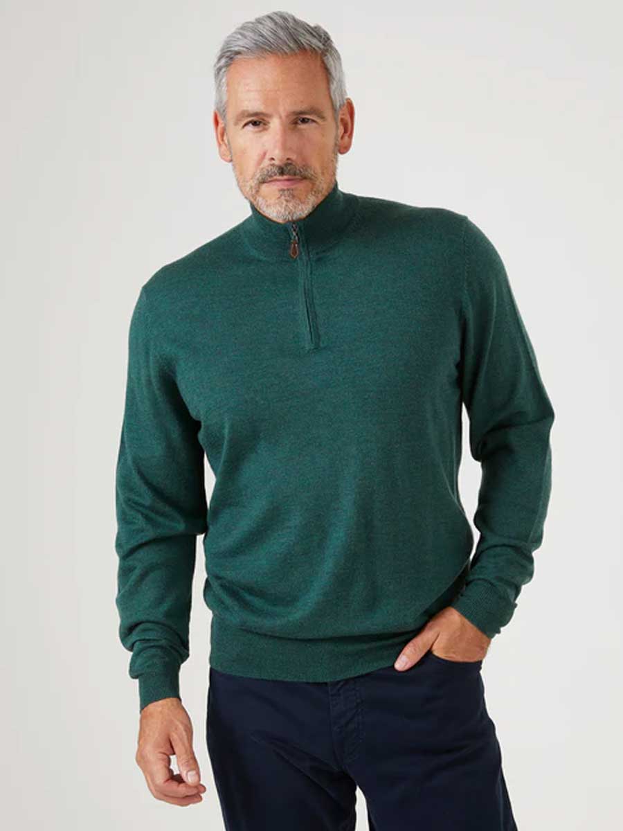 ALAN PAINE Barton 1/4 Zip Merino Wool Sweater - Mens - Hunter
