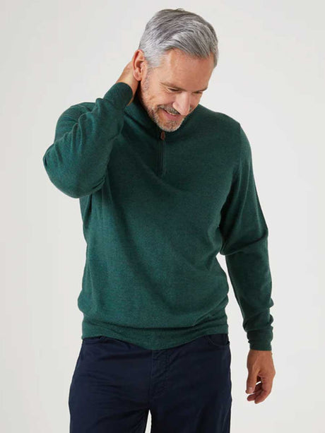 ALAN PAINE Barton 1/4 Zip Merino Wool Sweater - Mens - Hunter