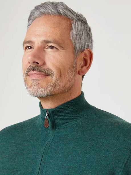 ALAN PAINE Barton 1/4 Zip Merino Wool Sweater - Mens - Hunter