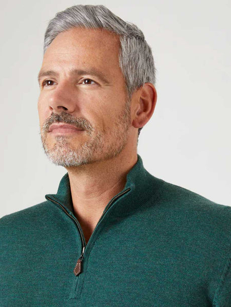 ALAN PAINE Barton 1/4 Zip Merino Wool Sweater - Mens - Hunter