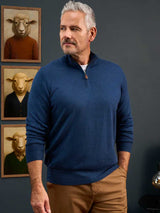 ALAN PAINE Barton 1/4 Zip Merino Wool Sweater - Mens - Indigo