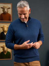 ALAN PAINE Barton 1/4 Zip Merino Wool Sweater - Mens - Indigo