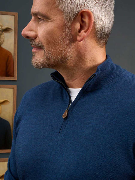ALAN PAINE Barton 1/4 Zip Merino Wool Sweater - Mens - Indigo