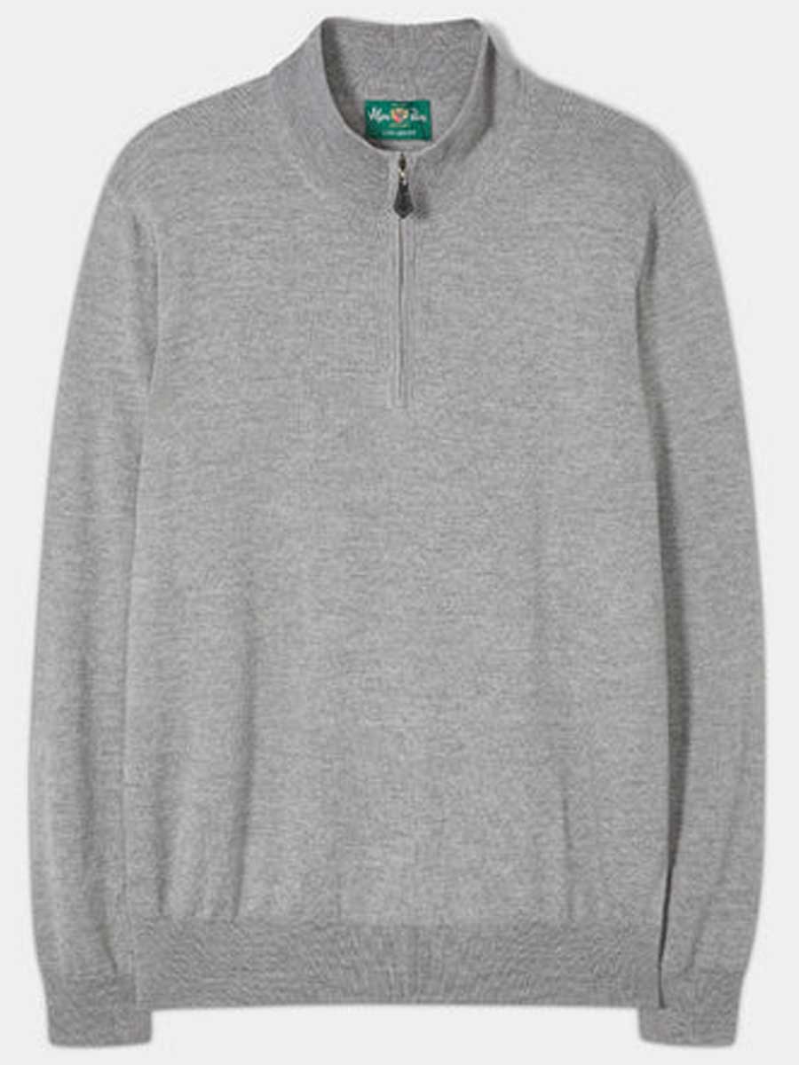 ALAN PAINE Barton 1/4 Zip Merino Wool Sweater - Mens - Light Grey Mix