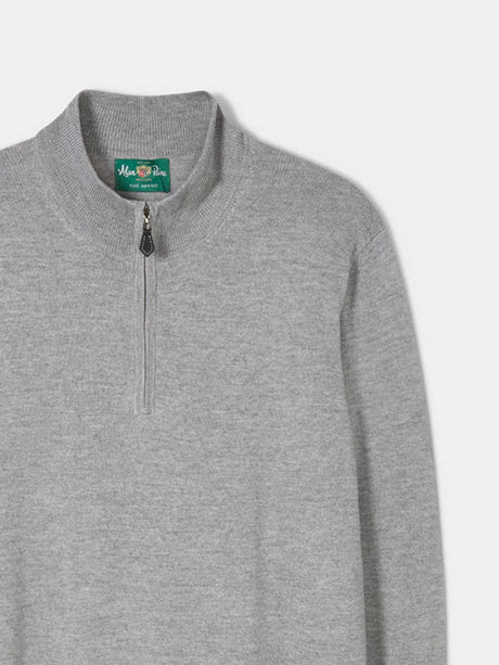 ALAN PAINE Barton 1/4 Zip Merino Wool Sweater - Mens - Light Grey Mix