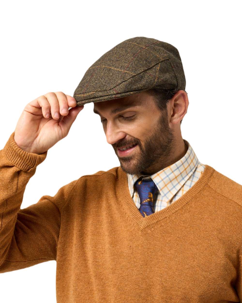 ALAN PAINE Combrook Mens Tweed Flat Cap - Teak