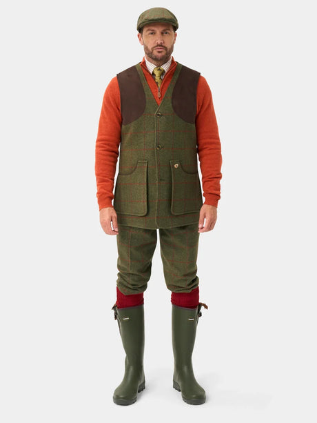 ALAN PAINE Combrook Mens Shooting Waistcoat - Reed – full length.